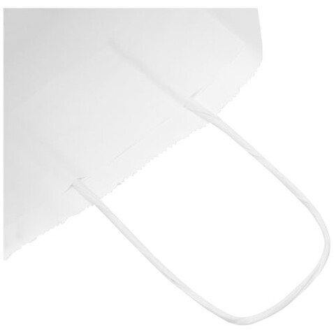 Kraftpapiertasche 80 g/m² mit gedrehten Griffen – 18 × 8 × 21 cm, weiss bedrucken, Art.-Nr. 1PQ00101