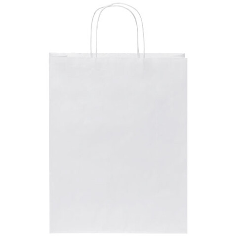 Kraftpapiertasche 80 g/m² mit gedrehten Griffen – 25 × 11 × 32 cm, weiss bedrucken, Art.-Nr. 1PQ00201