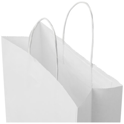 Kraftpapiertasche 80 g/m² mit gedrehten Griffen – 25 × 11 × 32 cm, weiss bedrucken, Art.-Nr. 1PQ00201