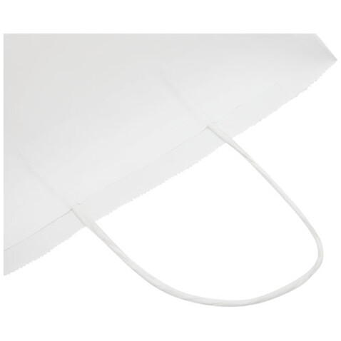 Kraftpapiertasche 80 g/m² mit gedrehten Griffen – 25 × 11 × 32 cm, weiss bedrucken, Art.-Nr. 1PQ00201