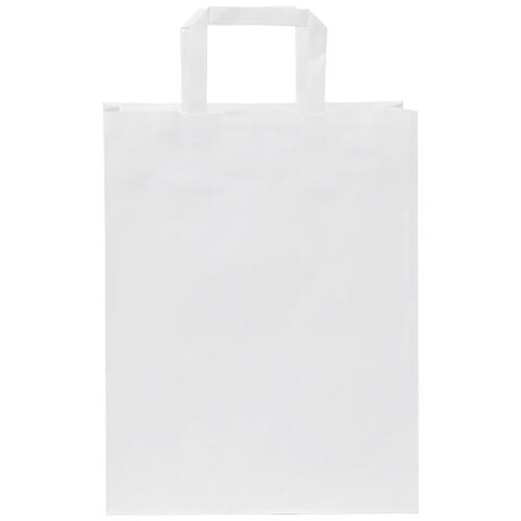 Kraftpapiertasche 80-90 g/m² mit flachen Griffen – mittel, weiss bedrucken, Art.-Nr. 1PQ00301