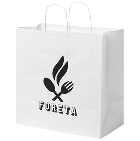 Kraftpapiertasche 80-90 g/m² mit gedrehten Griffen – 34 × 20 × 35 cm, weiss bedrucken, Art.-Nr. 1PQ00601