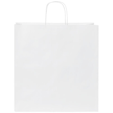 Kraftpapiertasche 80-90 g/m² mit gedrehten Griffen – 34 × 20 × 35 cm, weiss bedrucken, Art.-Nr. 1PQ00601