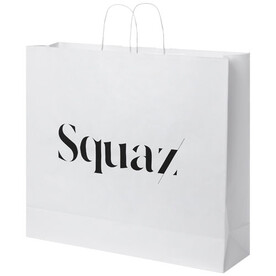 Kraftpapiertasche 90-100 g/m² mit gedrehten Griffen – 49,5 × 14 × 44 cm, weiss bedrucken, Art.-Nr. 1PQ00801 Kraftpapiertasche 90-100 g/m² mit gedrehten Griffen – 49,5 × 14 × 44 cm, weiss bedrucken, Art.-Nr. 1PQ00801