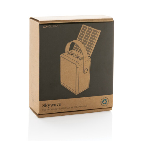 Skywave 12W Solar-Lautsprecher aus RCS recyceltem Kunststoff schwarz bedrucken, Art.-Nr. P331.011