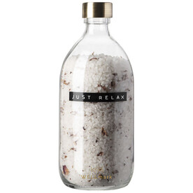 Wellmark Just Relax Badesalz mit Rosenduft, 500 ml, transparent klar bedrucken, Art.-Nr. 12630701
