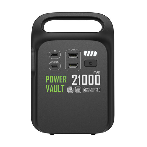 Power Vault 21.000mAh tragbare Powerstation aus RCS rPlastik schwarz bedrucken, Art.-Nr. P322.331