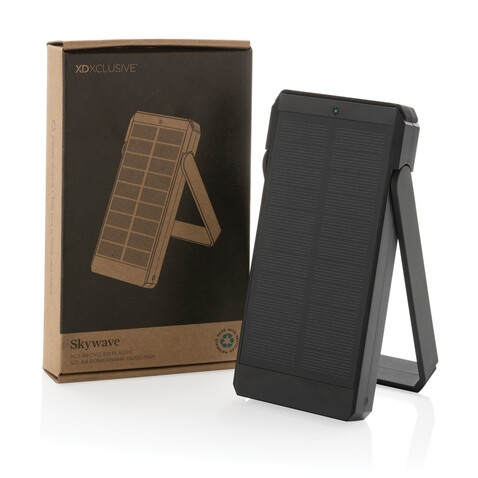 Skywave 10000mAh Solarpowerbank aus RCS recycelt. Kunststoff schwarz bedrucken, Art.-Nr. P322.341