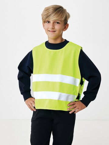 Sicherheitsweste aus GRS recyceltem PET 7-12 Jahre gelb bedrucken, Art.-Nr. P239.766