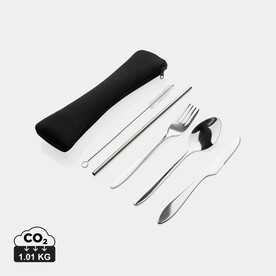 4-teiliges wiederverwendbares Besteckset aus Stainless-Steel silber bedrucken, Art.-Nr. P269.632 4-teiliges wiederverwendbares Besteckset aus Stainless-Steel silber bedrucken, Art.-Nr. P269.632
