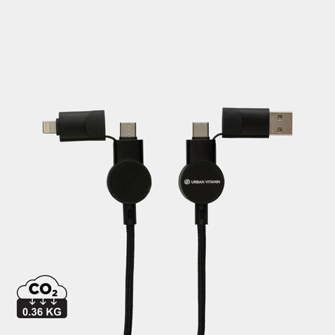 Oakland RCS rKunststoff 1,2m 6-in-1 Fast-Charging 45W Kabel schwarz bedrucken, Art.-Nr. P302.701