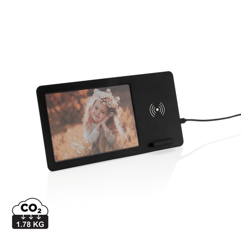 5W Wireless Charger mit Fotorahmen schwarz bedrucken, Art.-Nr. P308.041