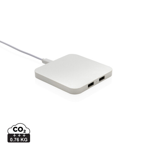 10W Wireless Charger aus RSC recycl. Kunststoff mit Dual-USB weiß bedrucken, Art.-Nr. P308.463