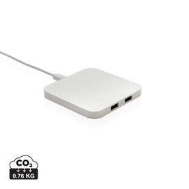 10W Wireless Charger aus RSC recycl. Kunststoff mit Dual-USB weiß bedrucken, Art.-Nr. P308.463 10W Wireless Charger aus RSC recycl. Kunststoff mit Dual-USB weiß bedrucken, Art.-Nr. P308.463