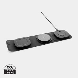 Swiss Peak 15W 3-in 1 Wireless-Reise-Charger aus RCS Plastik grau, schwarz bedrucken, Art.-Nr. P308.531 Swiss Peak 15W 3-in 1 Wireless-Reise-Charger aus RCS Plastik grau, schwarz bedrucken, Art.-Nr. P308.531