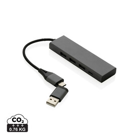 Terra Hub aus RCS recyceltem Aluminium mit 3 USB-Anschlüssen grau bedrucken, Art.-Nr. P308.682 Terra Hub aus RCS recyceltem Aluminium mit 3 USB-Anschlüssen grau bedrucken, Art.-Nr. P308.682