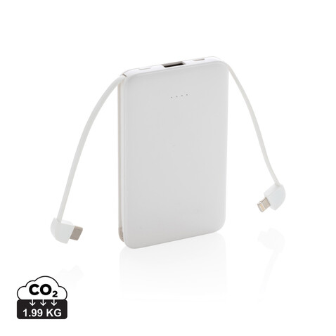 5.000 mAh Powerbank mit integriertem Kabel weiß bedrucken, Art.-Nr. P322.083