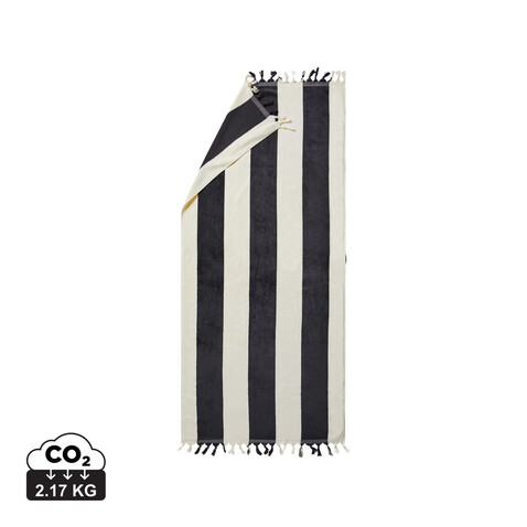 VINGA Valmer Strandtuch 450gr/m² schwarz, beige bedrucken, Art.-Nr. 8053
