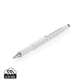 5-in-1 Aluminium Tool-Stift weiß bedrucken, Art.-Nr. P221.553