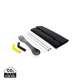 Tierra 2-teiliges Trinkhalm- und Besteckset schwarz bedrucken, Art.-Nr. P269.551