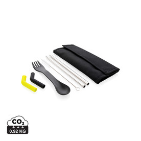 Tierra 2-teiliges Trinkhalm- und Besteckset schwarz bedrucken, Art.-Nr. P269.551