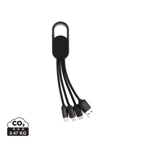 4-in-1 Kabel mit Karabiner-Clip schwarz bedrucken, Art.-Nr. P302.071