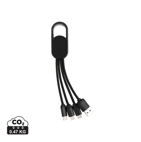 4-in-1 Kabel mit Karabiner-Clip schwarz bedrucken, Art.-Nr. P302.071