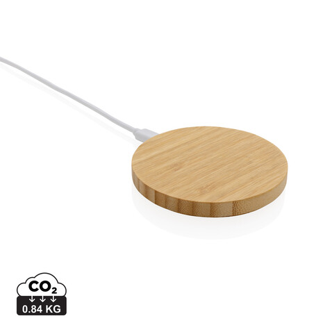 15W Bambus Wireless Charger braun bedrucken, Art.-Nr. P308.389