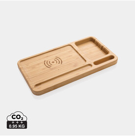 Bambus Desk Organizer mit 10W Wireless Charger braun bedrucken, Art.-Nr. P308.399