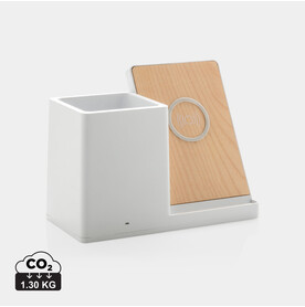 Ontario 10W Wireless Charger aus Bambus und RCS Kunststoff weiß bedrucken, Art.-Nr. P308.403