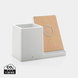 Ontario 10W Wireless Charger aus Bambus und RCS Kunststoff weiß bedrucken, Art.-Nr. P308.403