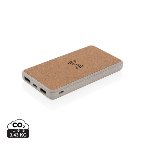 Kork und Weizen 8.000 mAh Wireless Powerbank khaki bedrucken, Art.-Nr. P322.219