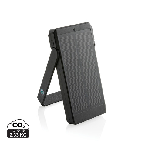 Skywave 10000mAh Solarpowerbank aus RCS recycelt. Kunststoff schwarz bedrucken, Art.-Nr. P322.341