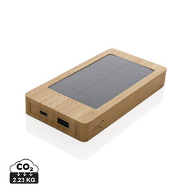 Sunwick 10.000mah Bambus Solar Powerbank braun bedrucken, Art.-Nr. P322.399