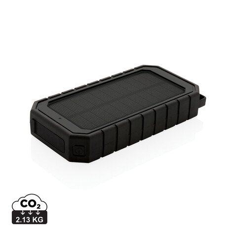 10.000 mAh Solar-Powerbank mit 10W Wireless aus RCS Plastik schwarz bedrucken, Art.-Nr. P322.451