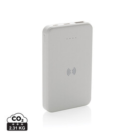 5.000mAh 5W Wireless Powerbank aus RCS recyceltem Kunststoff weiß bedrucken, Art.-Nr. P322.623