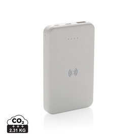 5.000mAh 5W Wireless Powerbank aus RCS recyceltem Kunststoff weiß bedrucken, Art.-Nr. P322.623