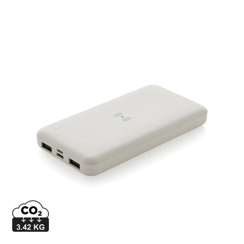 Wireless Powerbank aus RCS Standard recyceltem Kunststoff weiß bedrucken, Art.-Nr. P322.673