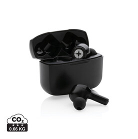 Swiss Peak ANC TWS-Ohrhörer aus RCS recyceltem Kunststoff schwarz bedrucken, Art.-Nr. P329.831