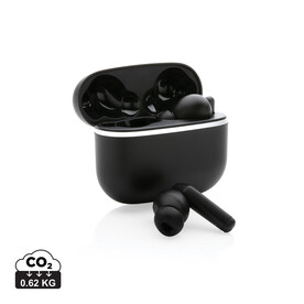 Swiss Peak TWS Ohrhörer 2.0 aus RCS recyceltem Kunststoff schwarz bedrucken, Art.-Nr. P329.841
