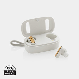 TWS-Ohrhörer aus recyceltem RCS-Kunststoff und Bambus weiß bedrucken, Art.-Nr. P329.863 TWS-Ohrhörer aus recyceltem RCS-Kunststoff und Bambus weiß bedrucken, Art.-Nr. P329.863