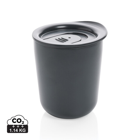Antimikrobieller Kaffeebecher im klassischen Design grau bedrucken, Art.-Nr. P432.092