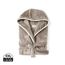 VINGA Louis Luxus Plüsch GRS rPET Bademantel Größe S/M grau bedrucken, Art.-Nr. 496030