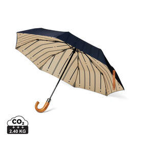 VINGA Bosler AWARE™ 21&amp;quot; faltbarer Schirm aus recyceltem PET navy blau bedrucken, Art.-Nr. V850015