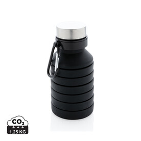 Auslaufgeschützte faltbare Silikonflasche schwarz bedrucken, Art.-Nr. P432.621 Auslaufgeschützte faltbare Silikonflasche schwarz bedrucken, Art.-Nr. P432.621