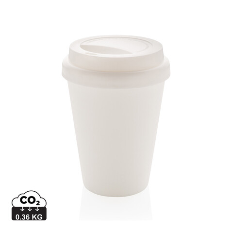 Wiederverwendbarer doppelwandiger Kaffeebecher 300ml weiß bedrucken, Art.-Nr. P432.693