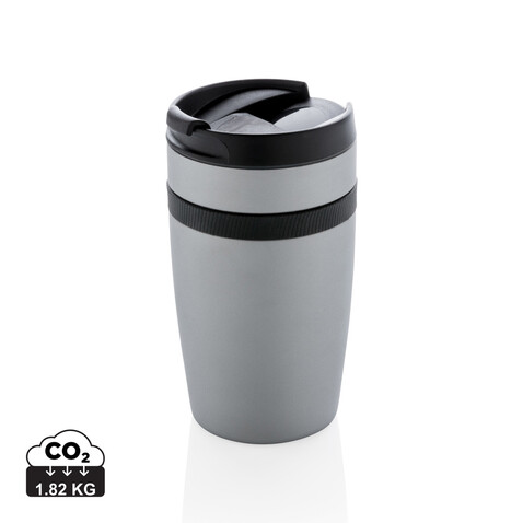 Sierra auslaufsicherer Vakuum-Becher silber, schwarz bedrucken, Art.-Nr. P432.802