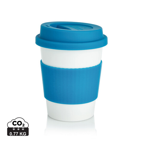 ECO PLA Kaffeebecher blau, weiß bedrucken, Art.-Nr. P432.885