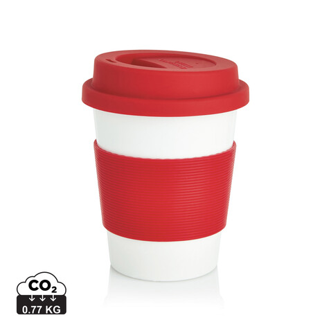 ECO PLA Kaffeebecher rot, weiß bedrucken, Art.-Nr. P432.884