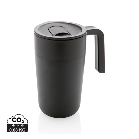 GRS recycelte PP und Stainless Steel Tasse mit Griff schwarz bedrucken, Art.-Nr. P433.231